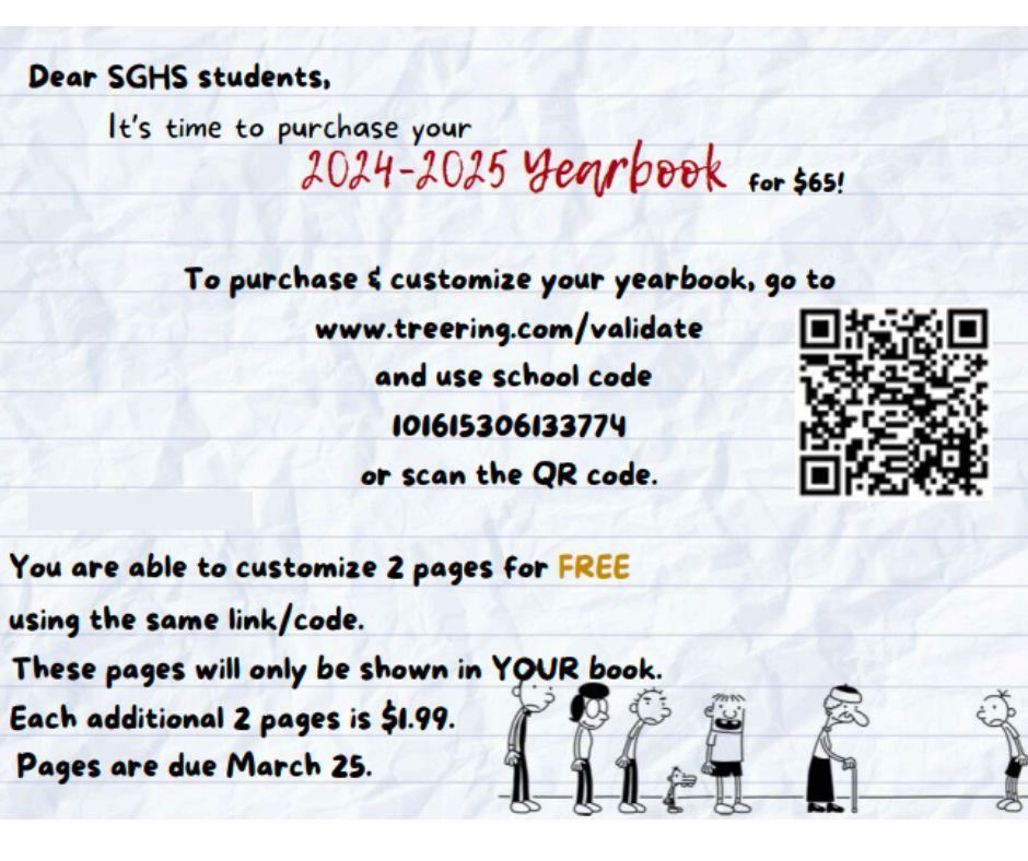 SGHS 2024-2025 Yearbooks are now on sale for $65.